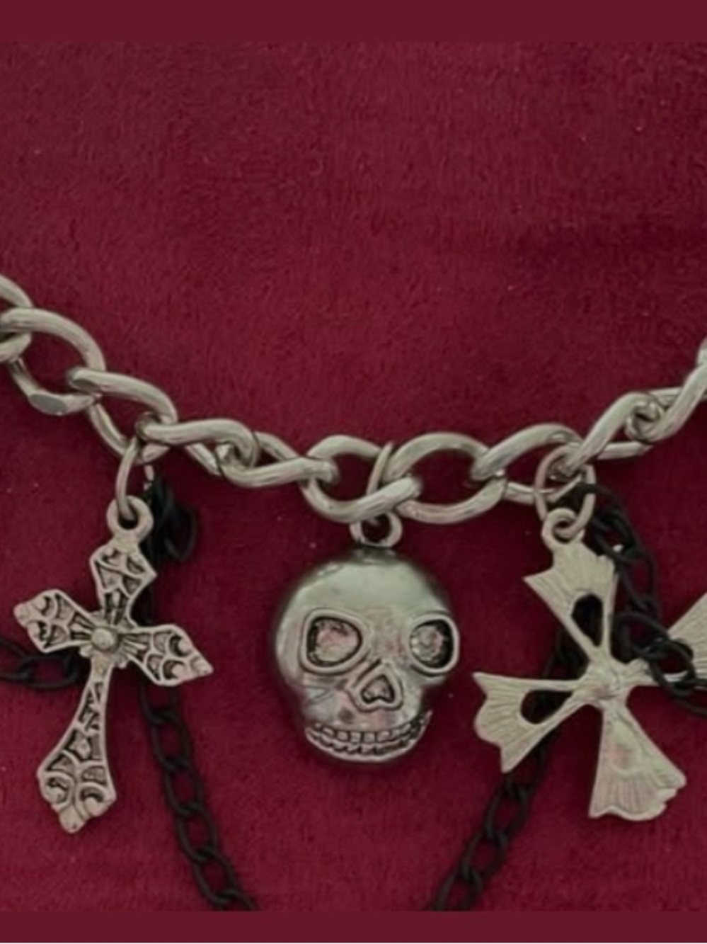 Silver Charm Bracelet with Cross Pendants. 7.5” - Picture 2 of 3
